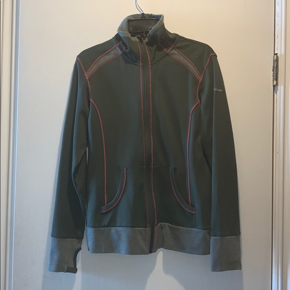Columbia olive green jacket w pink stitching S/P